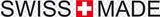 Der Schriftzug "SWISS MADE" mit einem roten Quadrat und einem weißen Kreuz in der Mitte.