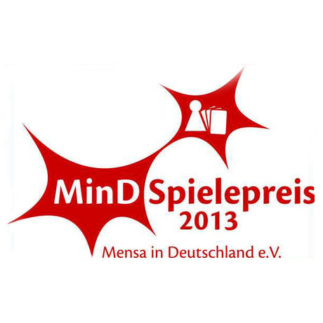Logo mit roten Sternen, Text "MinD Spielepreis 2013" und "Mensa in Deutschland e.V."