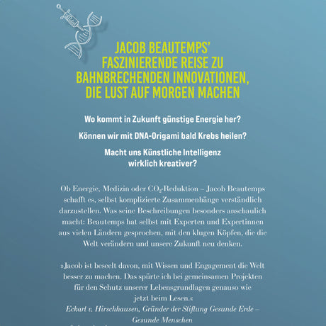 Text über Jacob Beautemps' Reisen zu Innovationen, Energie, DNA-Origami, KI und nachhaltiger Zukunft.