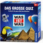 Brettspiel-Box mit Titel "Das große Quiz", zeigt Pyramiden, Hot Air Balloons, Papagei, Astronaut und Erde, für Kinder ab 8 Jahren.