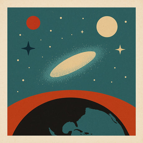 Illustration von Erde und Sonne mit einigen Sternen