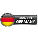Runder Button mit Deutschland-Flagge und Text "Made in Germany".
