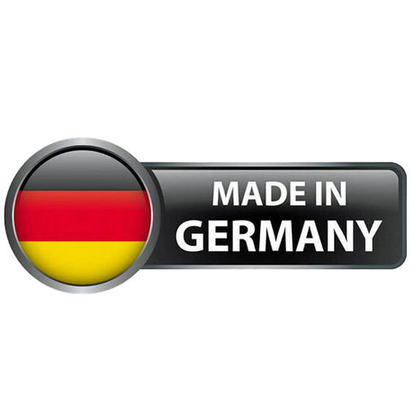 Runder Button mit Deutschland-Flagge und Text "Made in Germany".