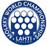 Runder blauer Logo mit weißen Texten: "MÖLKKY WORLD CHAMPIONSHIPS" und "LAHTI FINLAND"