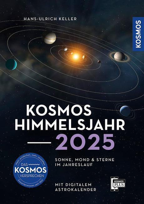Illustration des Sonnensystems mit Planeten um die Sonne, im Hintergrund Sterne und Weltraum.