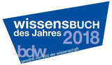 Blauer, dreieckiger Titel mit weißen und lila Text: "Wissensbuch des Jahres 2018" und "gewählt von bild der wissenschaft".